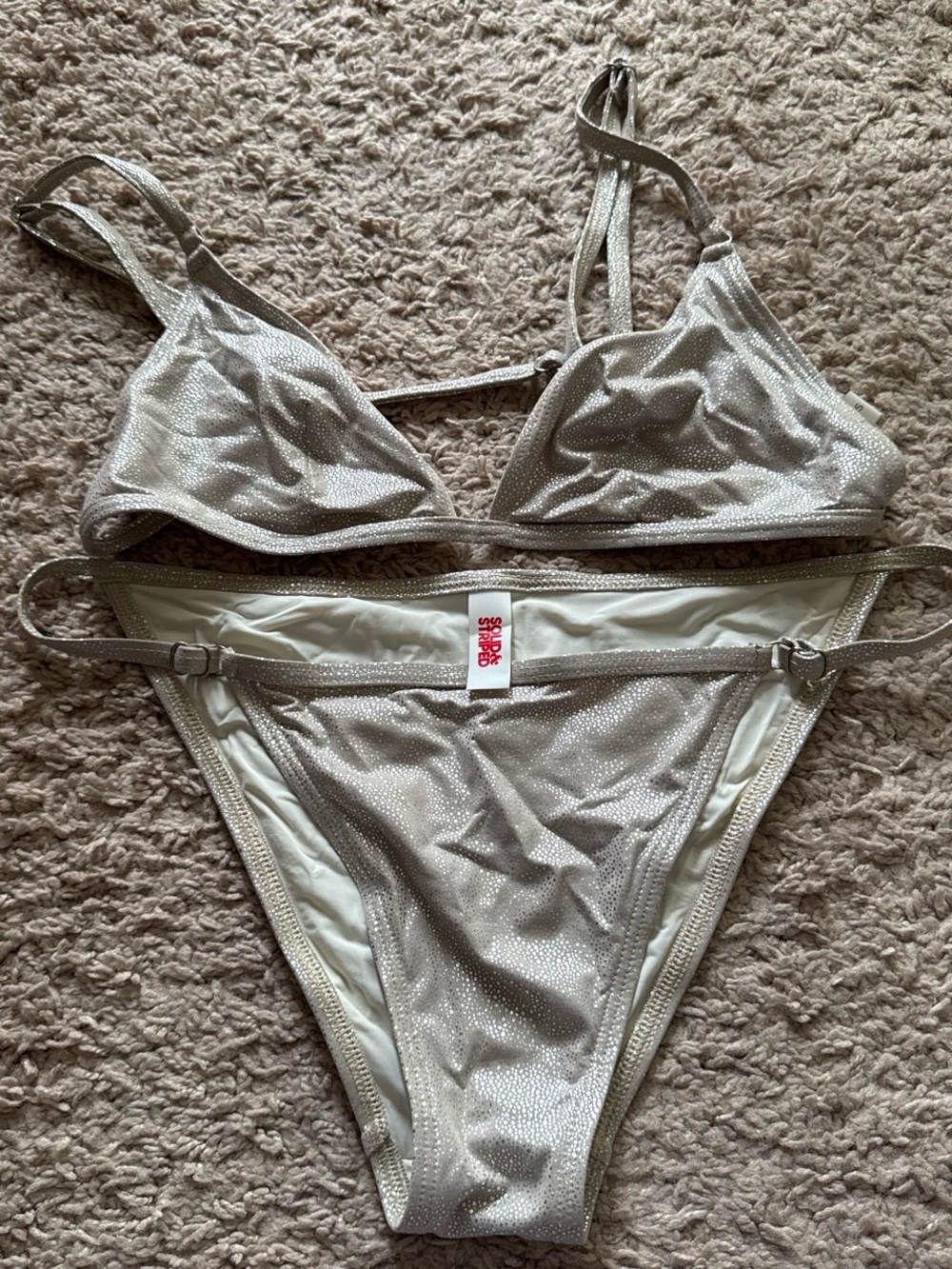 SOLID & STRIPED Silver Shimmer Triangle Bikini